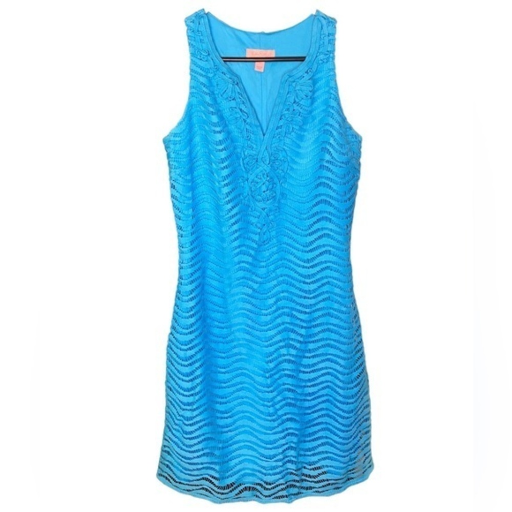 Lilly Pulitzer blue lace overlay V-neck sleeveless spring summer dress size xs